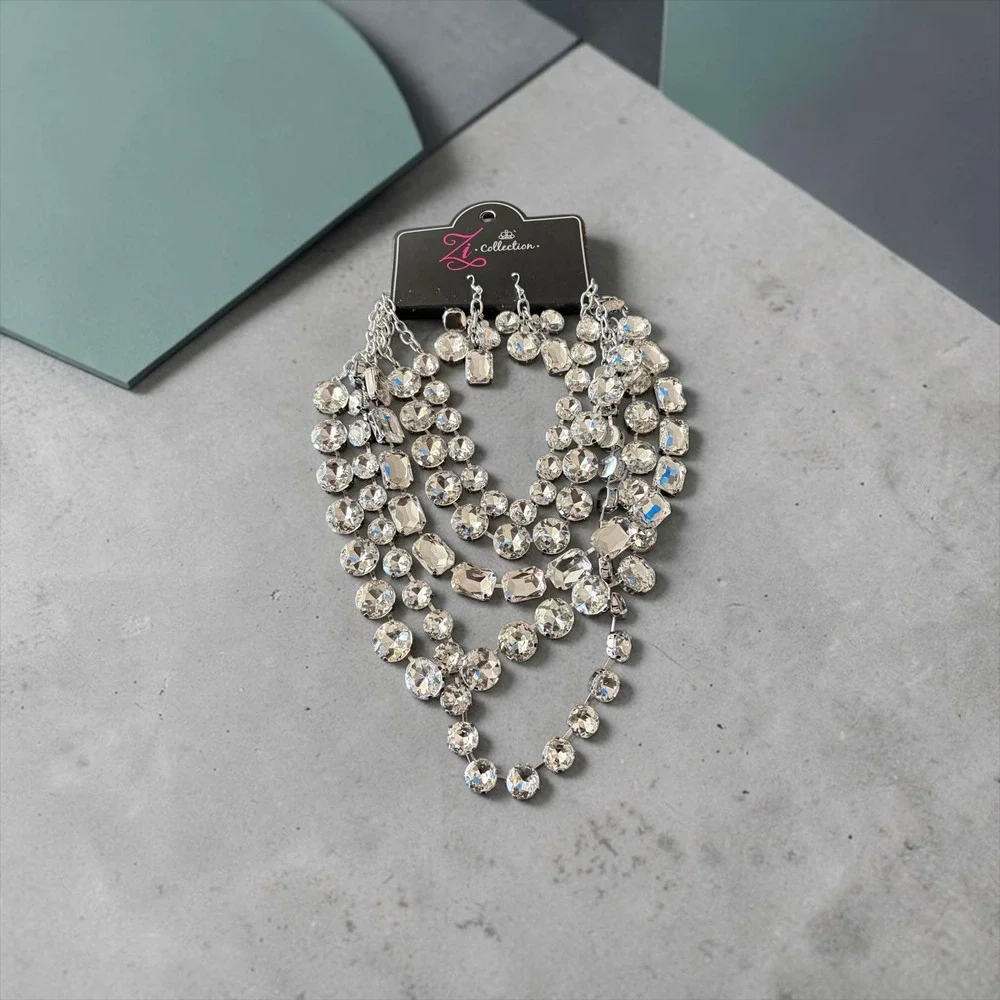 Paparazzi Zi Collection Irresistible White Rhinestone Multi Layer Necklace Set